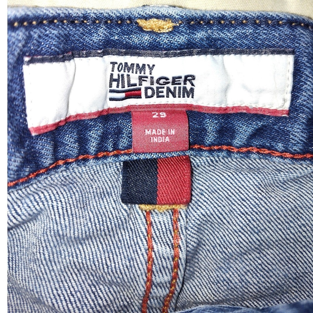 Tommy Hilfiger Denim Mens Blue All Over Logo Print Jean‎ Shorts Size 29 - Picture 4 of 6